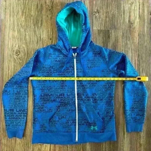 Under Armour Hoodie Women's Size Lg Semi-Fitted Blue Logo Full Zip Sweatshirt - Picture 5 of 8